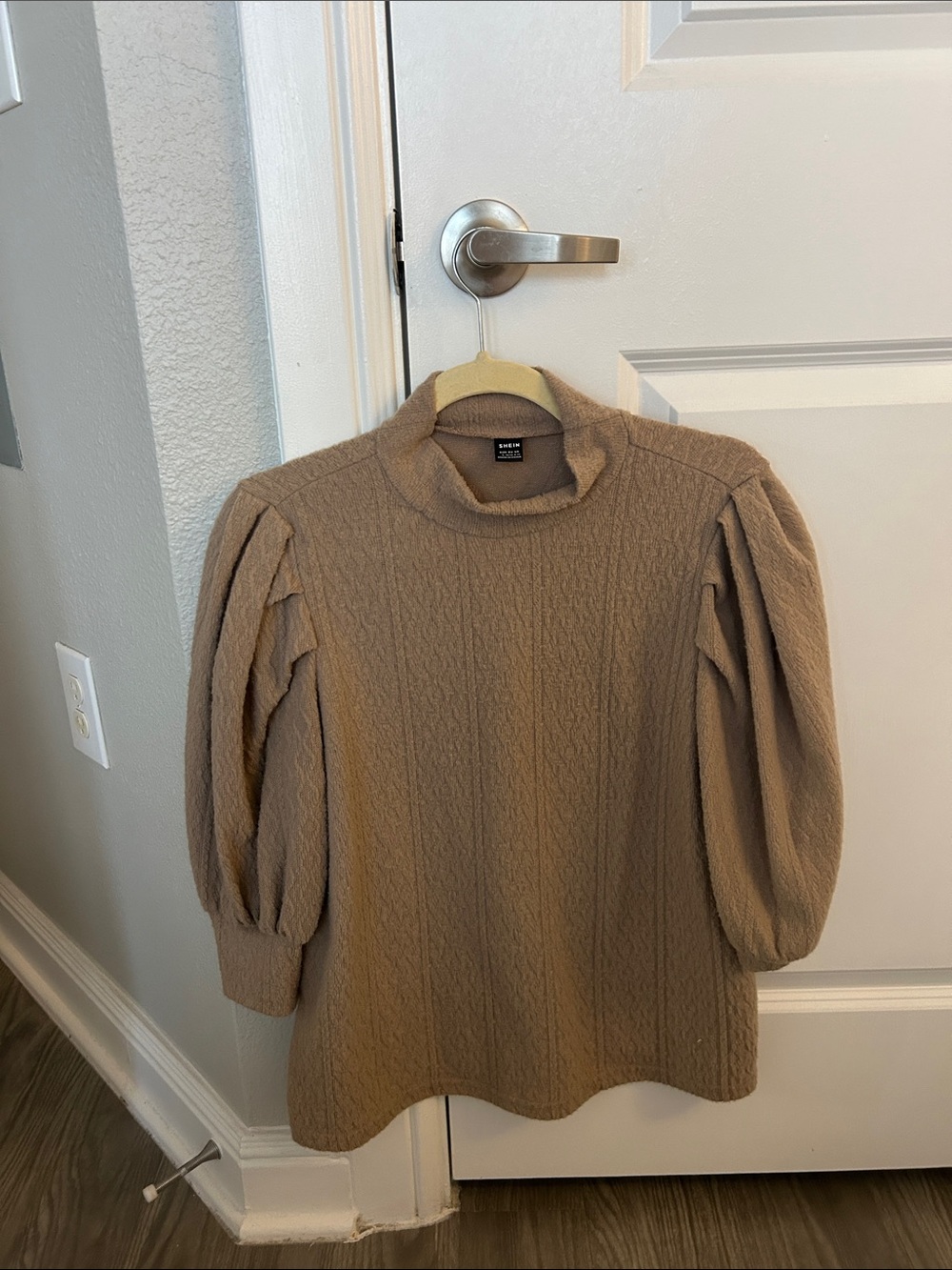 SHEIN Taupe Ribbed Mock Neck Sweater